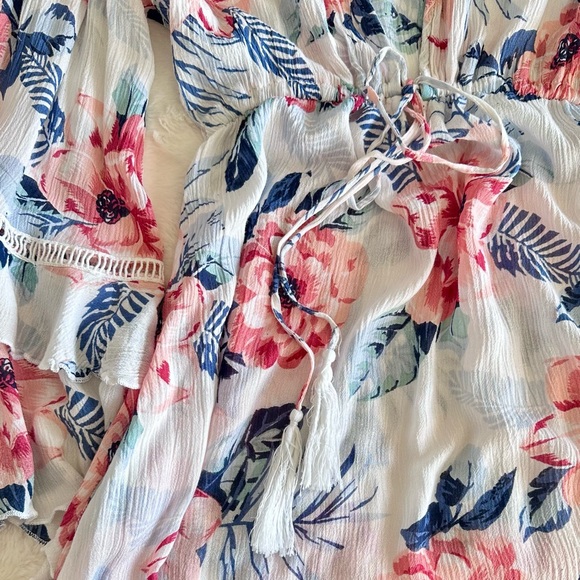 Flowy Rayon Gauze Flowered Beach Swimsuit Coverup Boho Dress by Blue Island Sz M - Picture 10 of 14